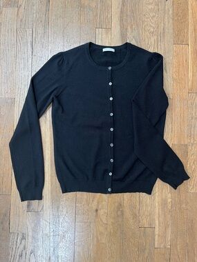 J. Crew Black Button-Front Crewneck Cardigan